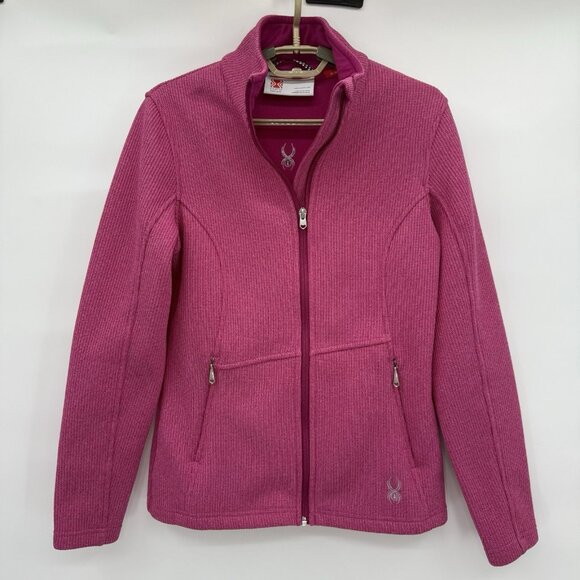 Spyder‎ Core Sweater Full Zip Jacket Medium Hot Pink Zip Pockets Ribbed Women’s - Picture 1 of 6